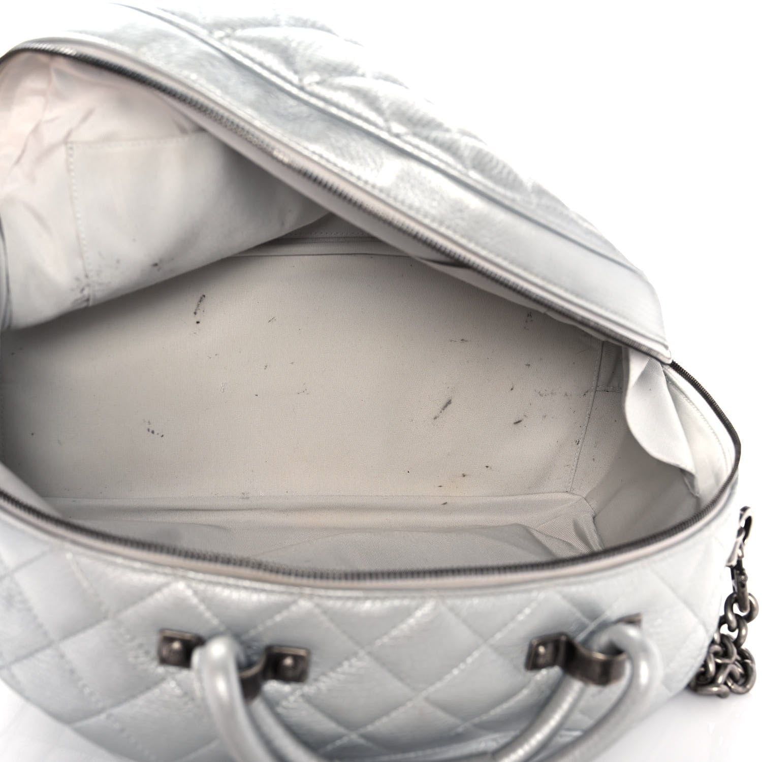 Chanel Metallic Calfskin Quilted Medium Airlines Round Trip Bowling Bag Silver 5 of 14
