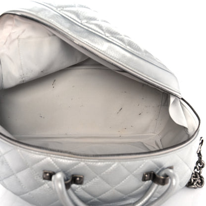 Chanel Metallic Calfskin Quilted Medium Airlines Round Trip Bowling Bag Silver 5 of 14