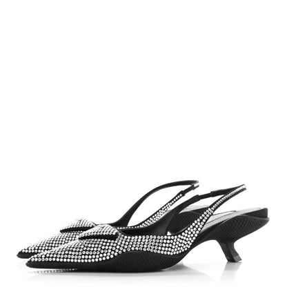 Prada Satin Crystal Logo 45mm Slingback Pumps 37 Cristal 3 of 12