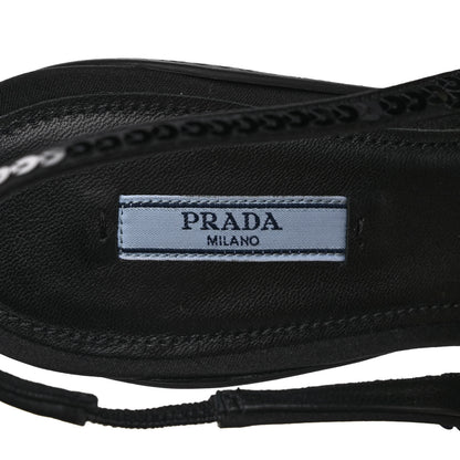 Prada Paillettes Logo Pointed Toe Slingback 45mm Pumps 37.5 Black 7 of 9