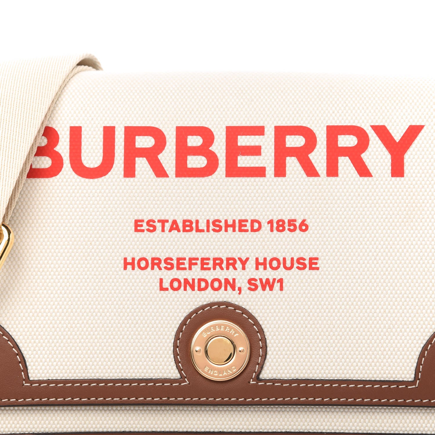 Burberry Canvas Horseferry Print Note Crossbody Bag Natural Tan Fiery Red 10 of 10
