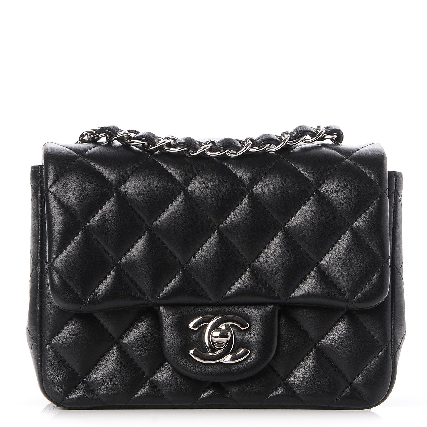 Lambskin Quilted Mini Square Flap Black