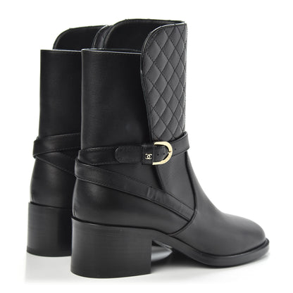 Chanel Calfskin Quilted CC Boots 37 Black 4 of 9