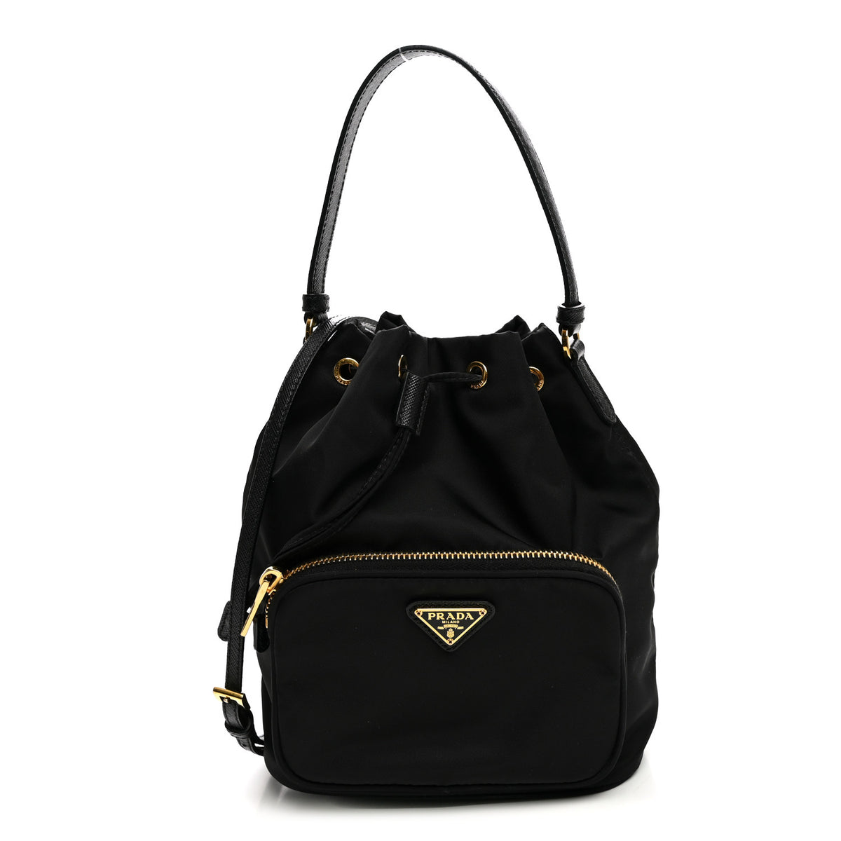 Saffiano Tessuto Nylon Mini Bucket Crossbody Bag Black