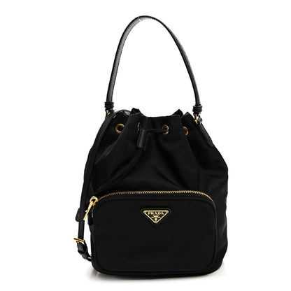 Prada Saffiano Tessuto Nylon Mini Bucket Crossbody Bag Black 1 of 12