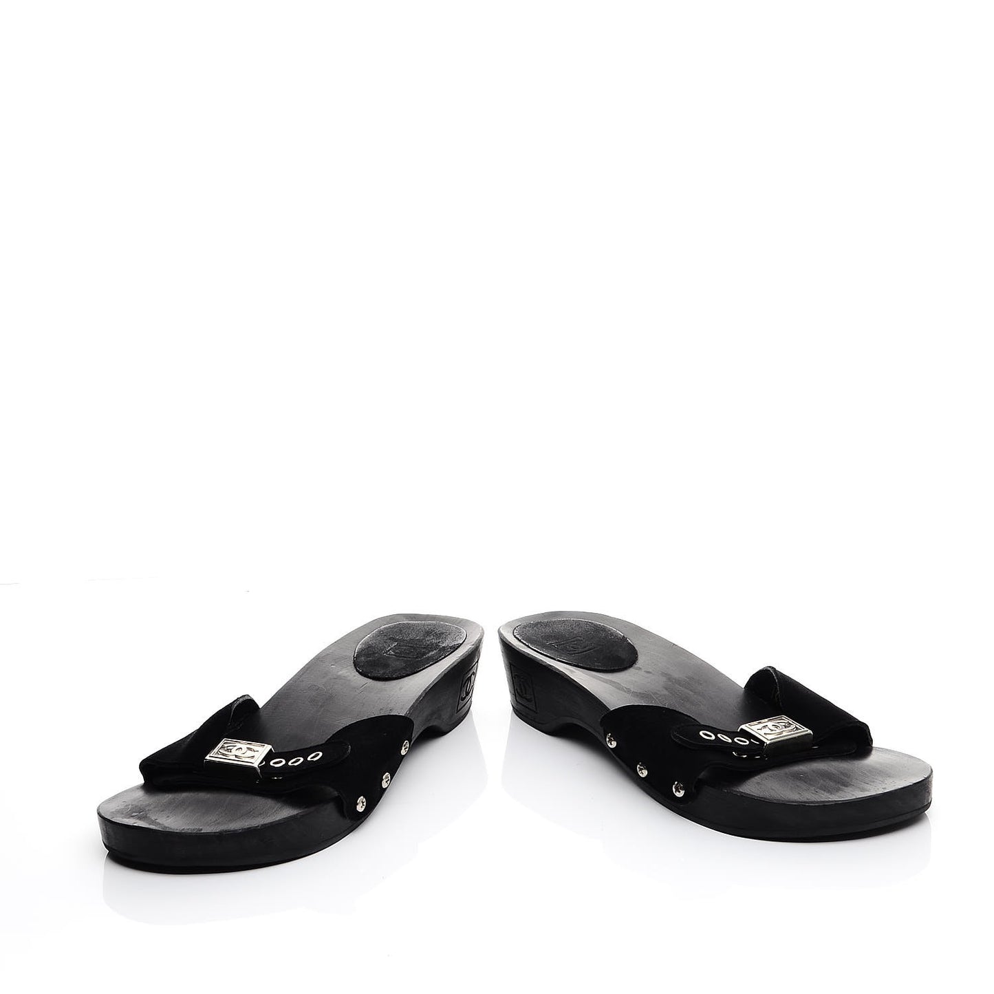 Suede CC Buckle Clogs 36 Black