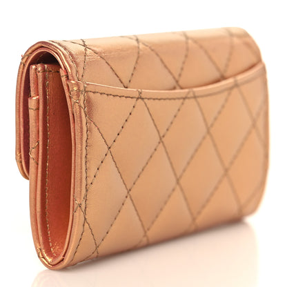 Chanel Metallic Lambskin Quilted Flap Card Holder Wallet Golden 3 of 8