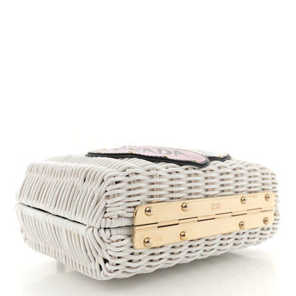 Prada Wicker Saffiano Midollino Patch Comics Crossbody Clutch White 4 of 12