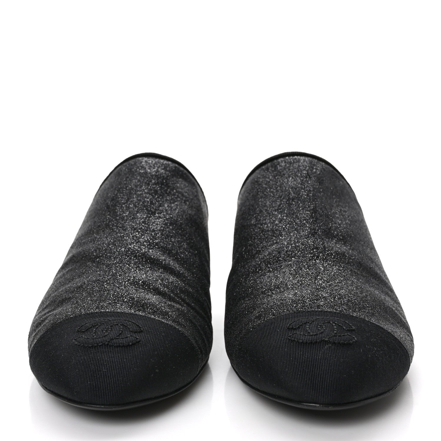 Chanel Fabric Glitter Cap Toe Logo Pumps 40 Black 2 of 9