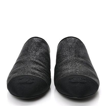 Chanel Fabric Glitter Cap Toe Logo Pumps 40 Black 2 of 9