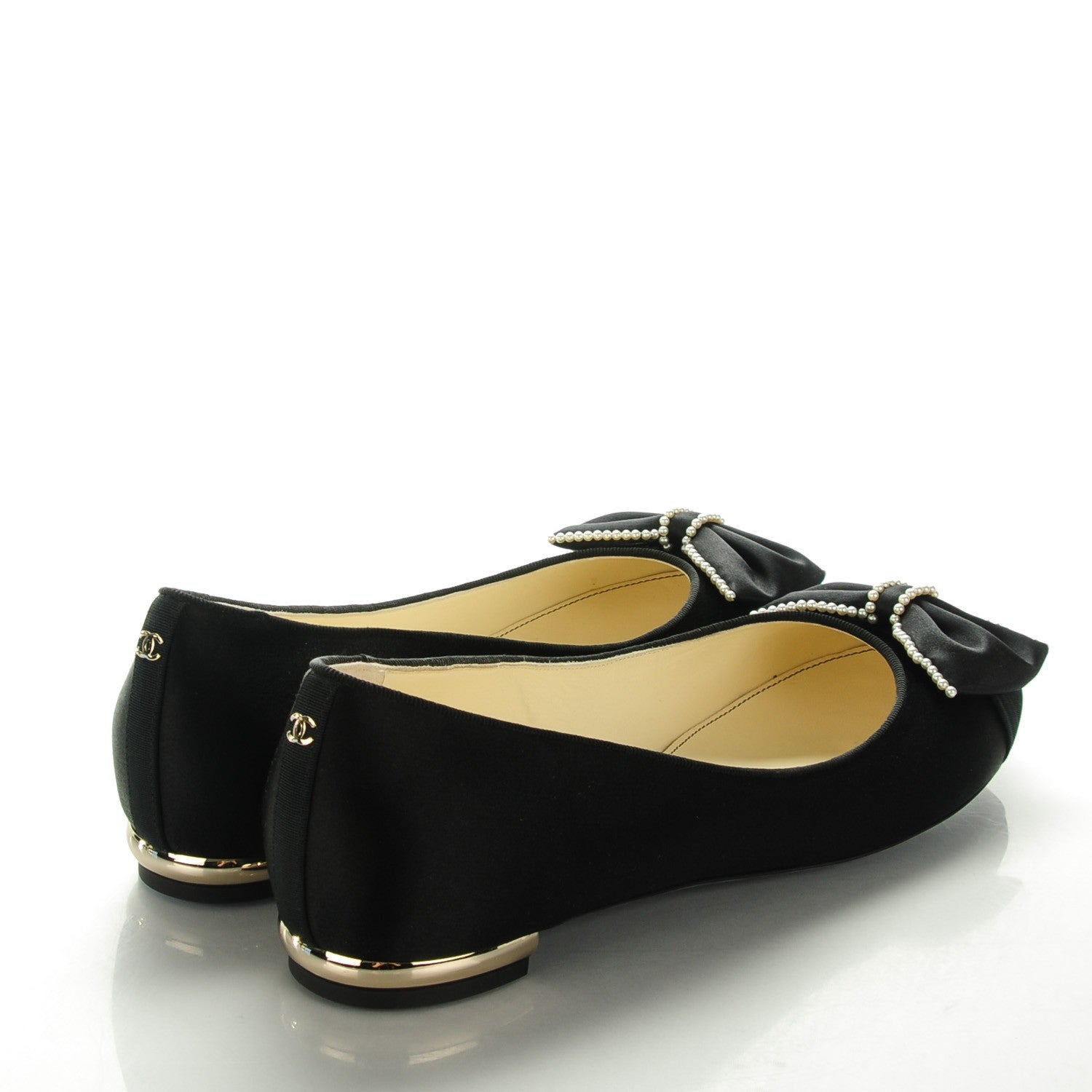 Chanel Satin Pearl Bow Ballerina Cap Toe Flats 40 Black 4 of 9