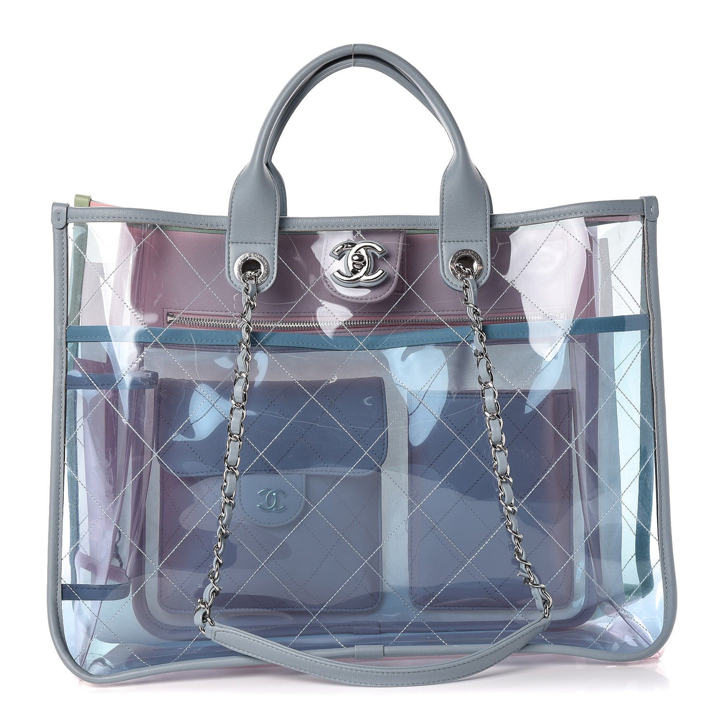 Lambskin PVC Quilted Medium Coco Splash Shopping Bag Blue Green Pink