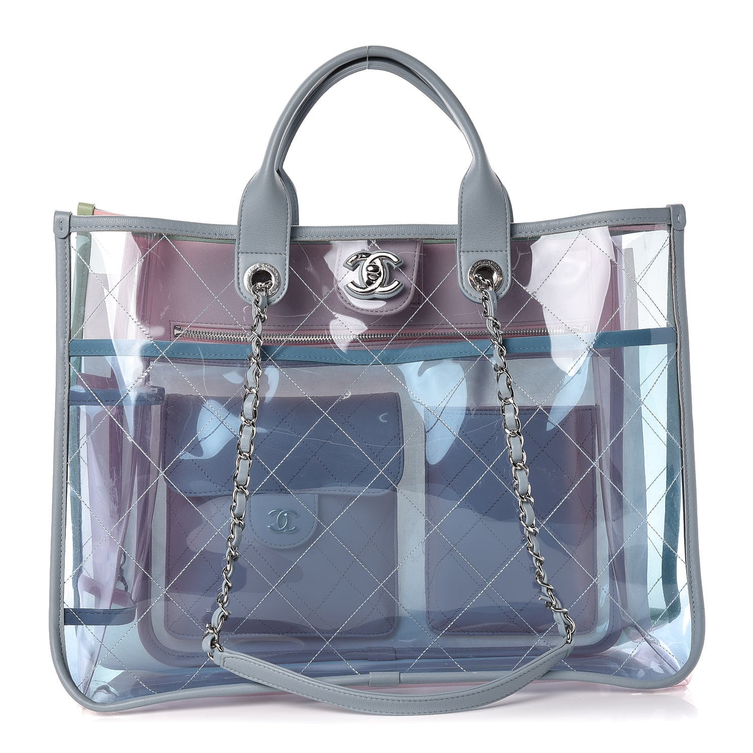 Chanel Lambskin PVC Quilted Medium Coco Splash Shopping Bag Blue Green Pink 1 of 11