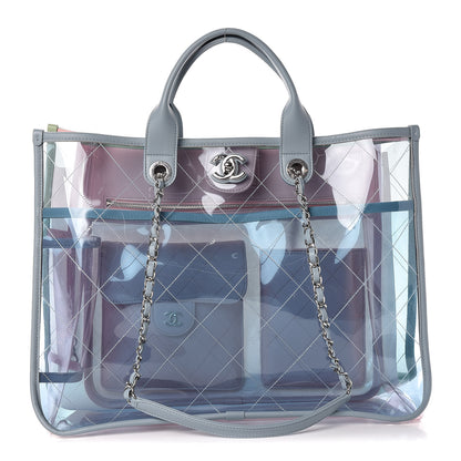 Chanel Lambskin PVC Quilted Medium Coco Splash Shopping Bag Blue Green Pink 1 of 11