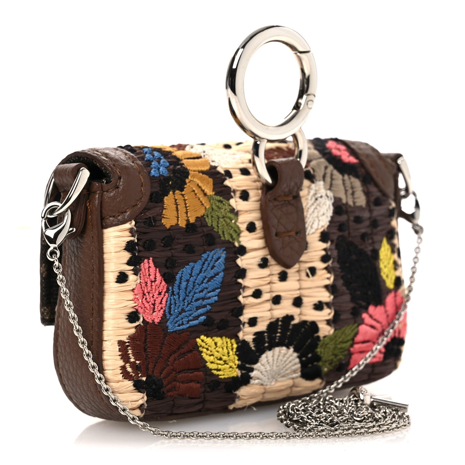 Fendi Woven Fabric Calfskin Embroidered Nano Maxi Buckle Baguette Charm Natural Gianduia 3 of 12