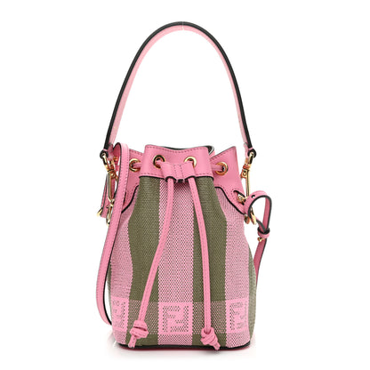Fendi Raffia Vitello Seta F is Fendi Pequin Gingham Woven Mini Mon Tresor Bucket Bag Military Rosa Lollypop 1 of 10