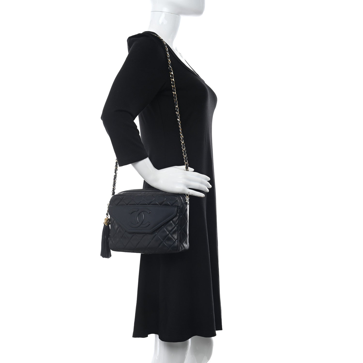 Chanel Lambskin Quilted Tassel Camera Case Navy 2 of 11