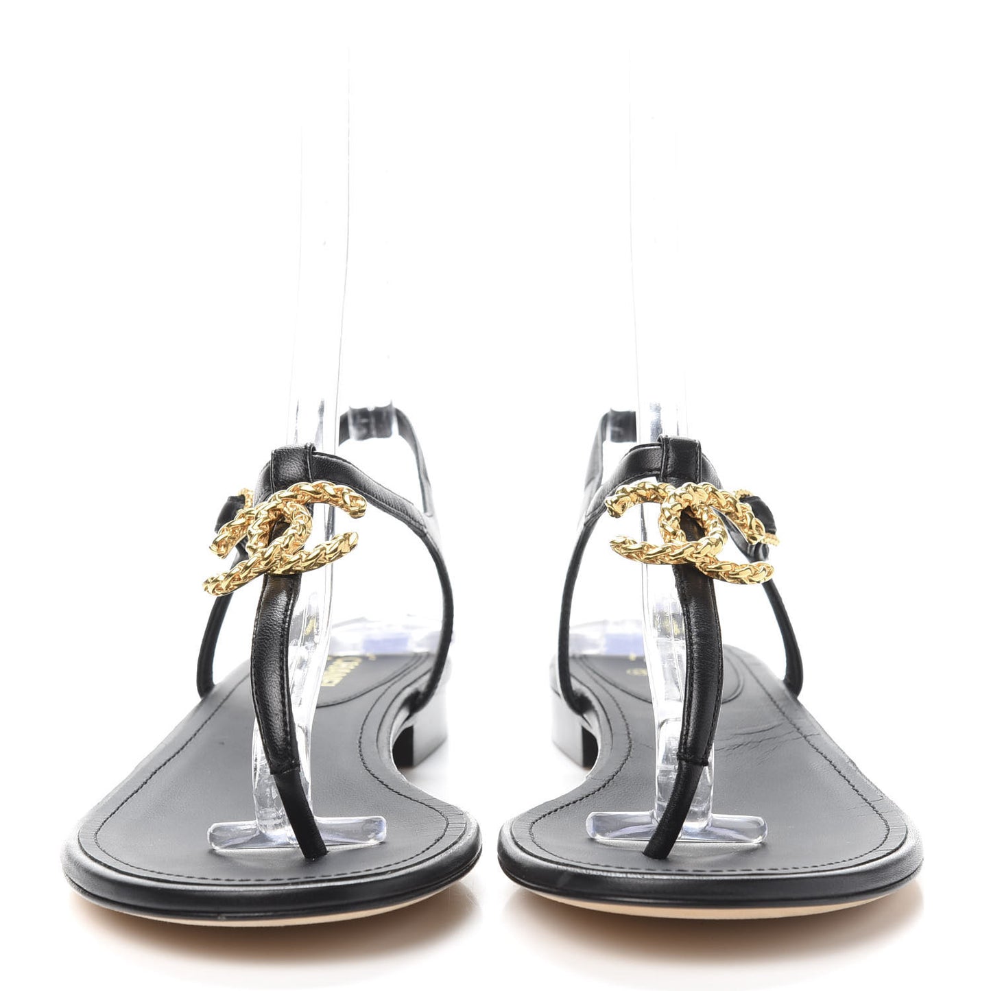 Lambskin Chain CC Logo Thong Sandals 39.5 Black
