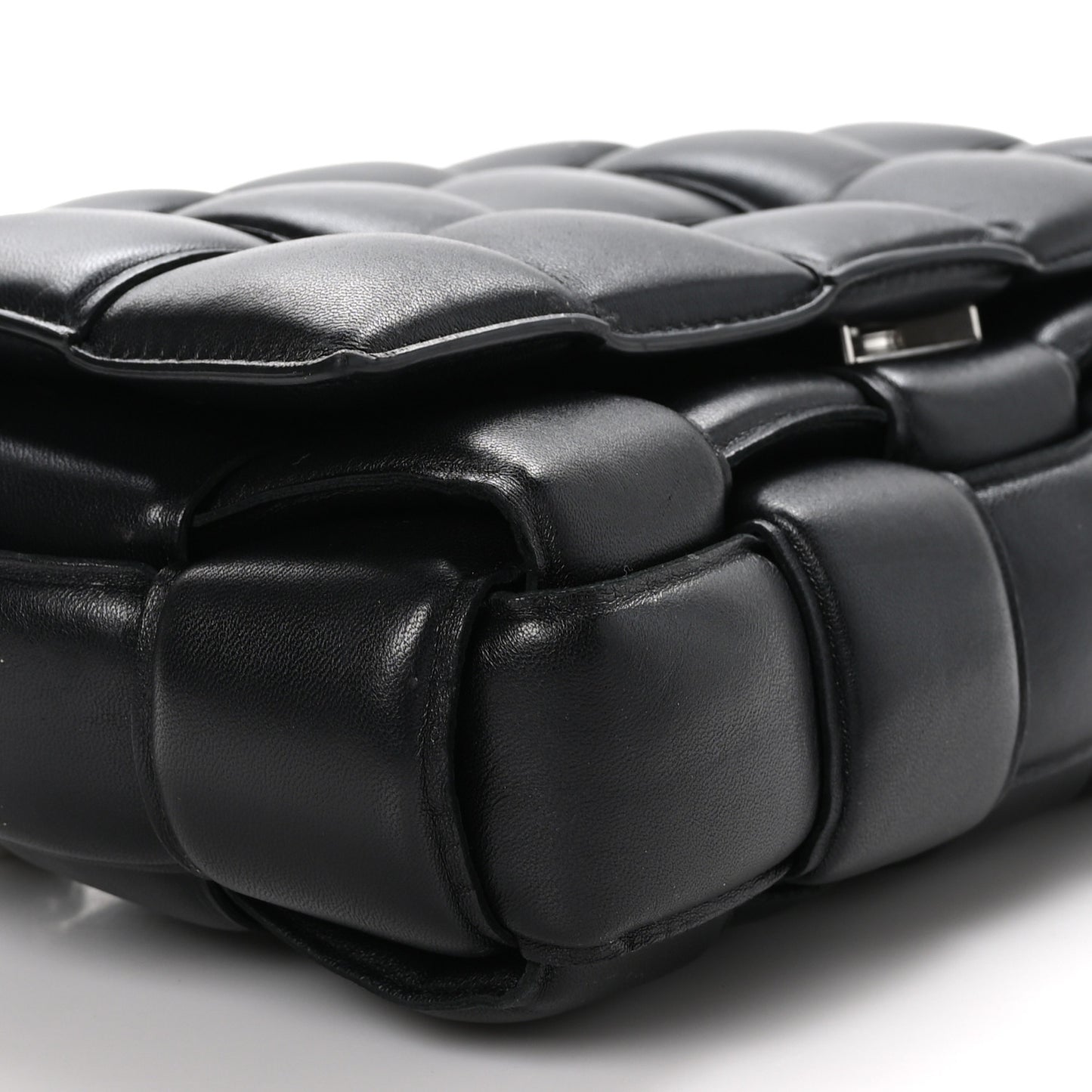 Lambskin Maxi Intreccio Padded Chain Cassette Crossbody Bag Black