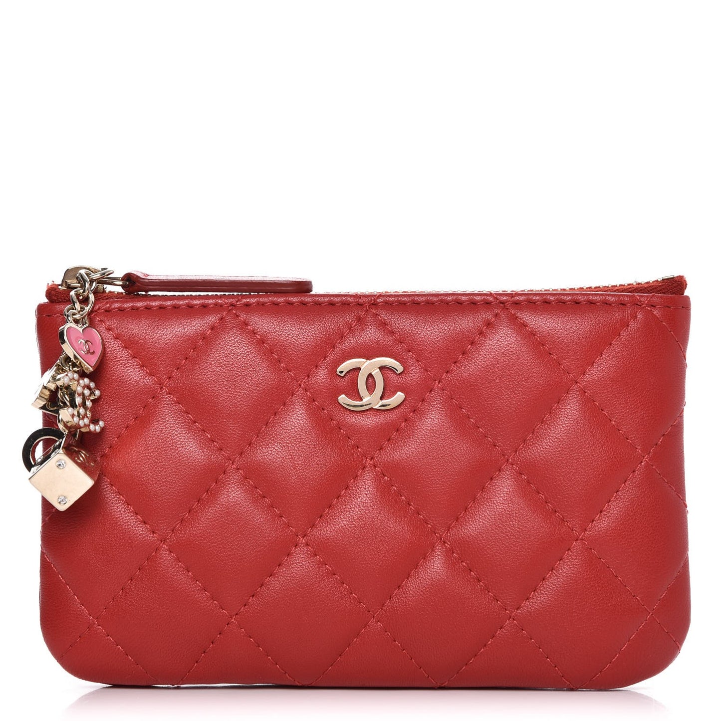 Lambskin Quilted Small Casino Cosmetic Case Red