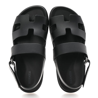 Hermes Calfskin Womens Genius Sandals 38.5 Black 2 of 10