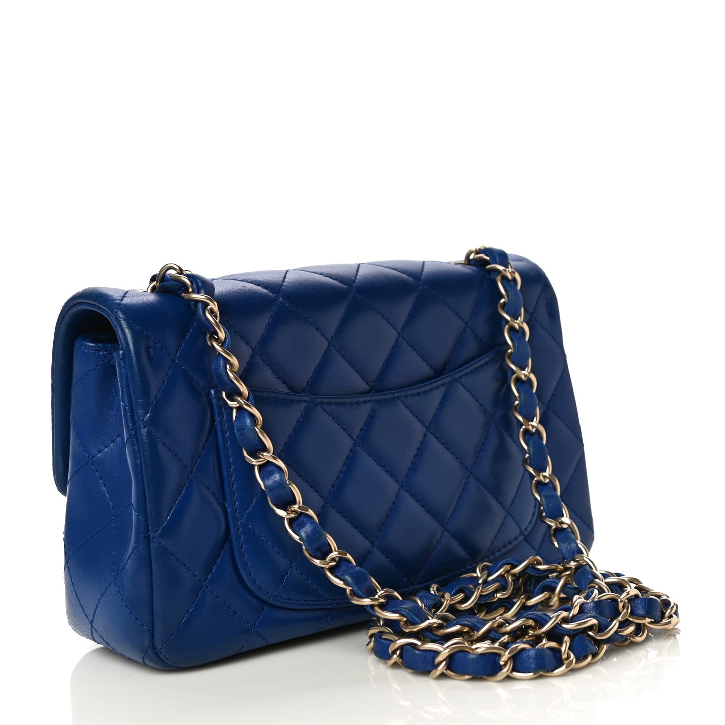 Lambskin Quilted Mini Rectangular Flap Blue
