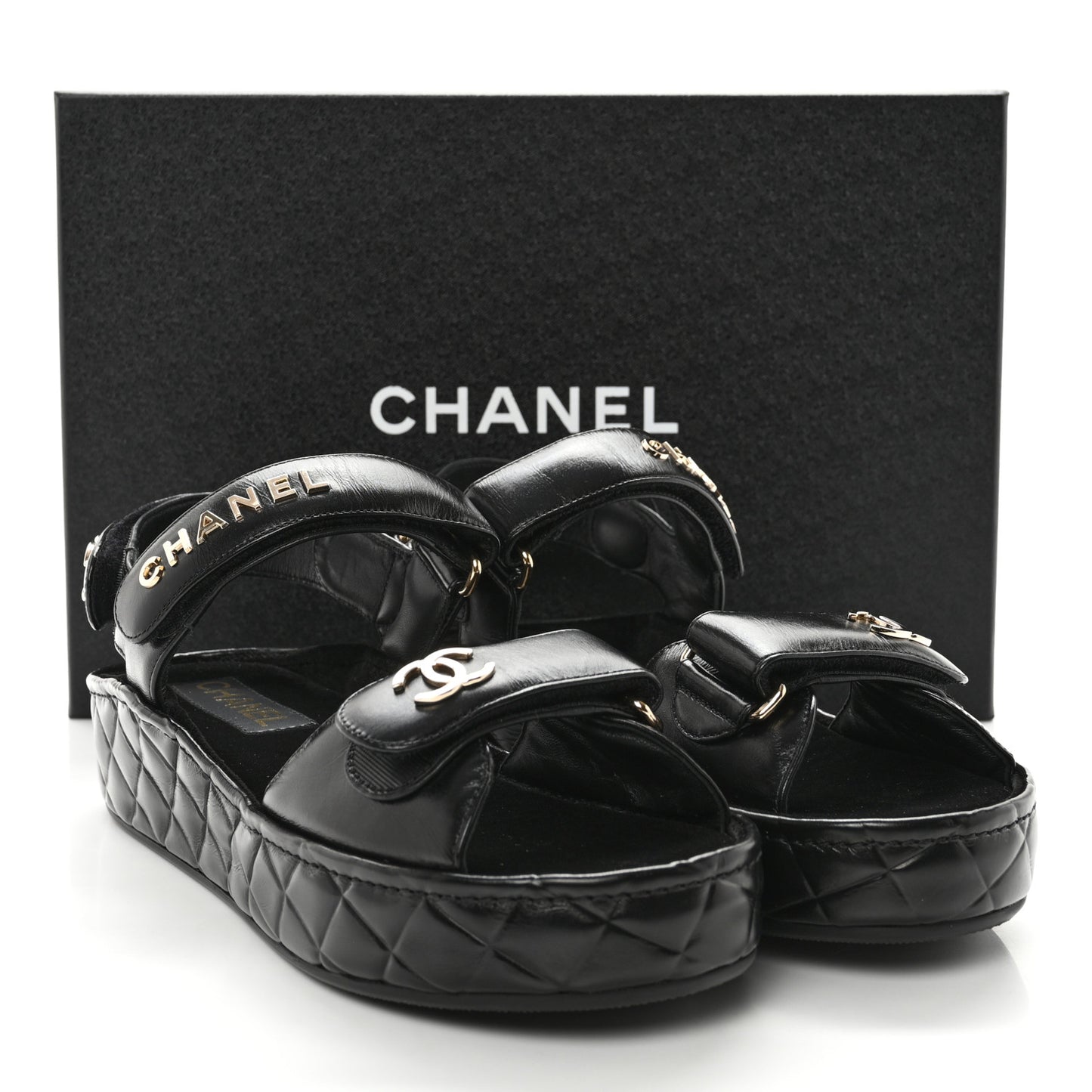 Shiny Calfskin Logo Platform Sandals 38 Black