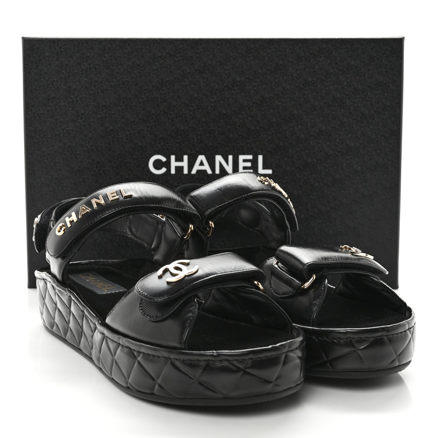 Chanel Shiny Calfskin Logo Platform Sandals 38 Black 12 of 12