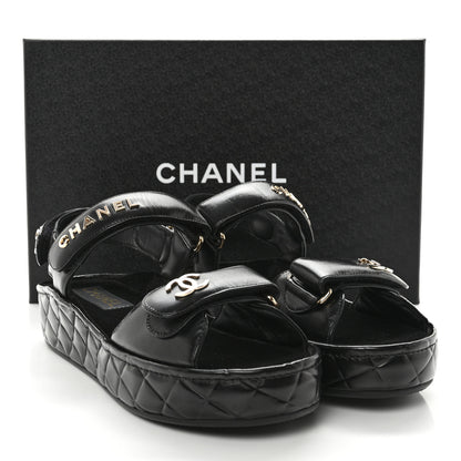 Chanel Shiny Calfskin Logo Platform Sandals 38 Black 12 of 12