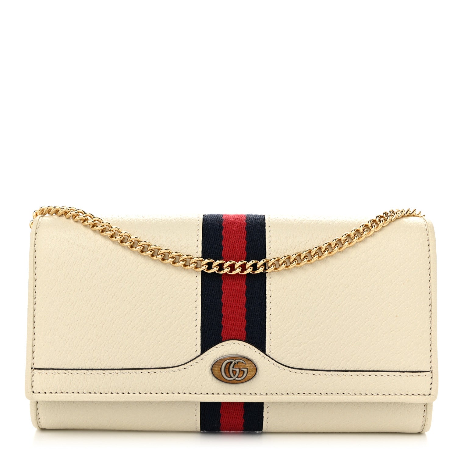 Gucci Textured Calfskin Web Ophidia Wallet On Chain Mystic White 1 of 12