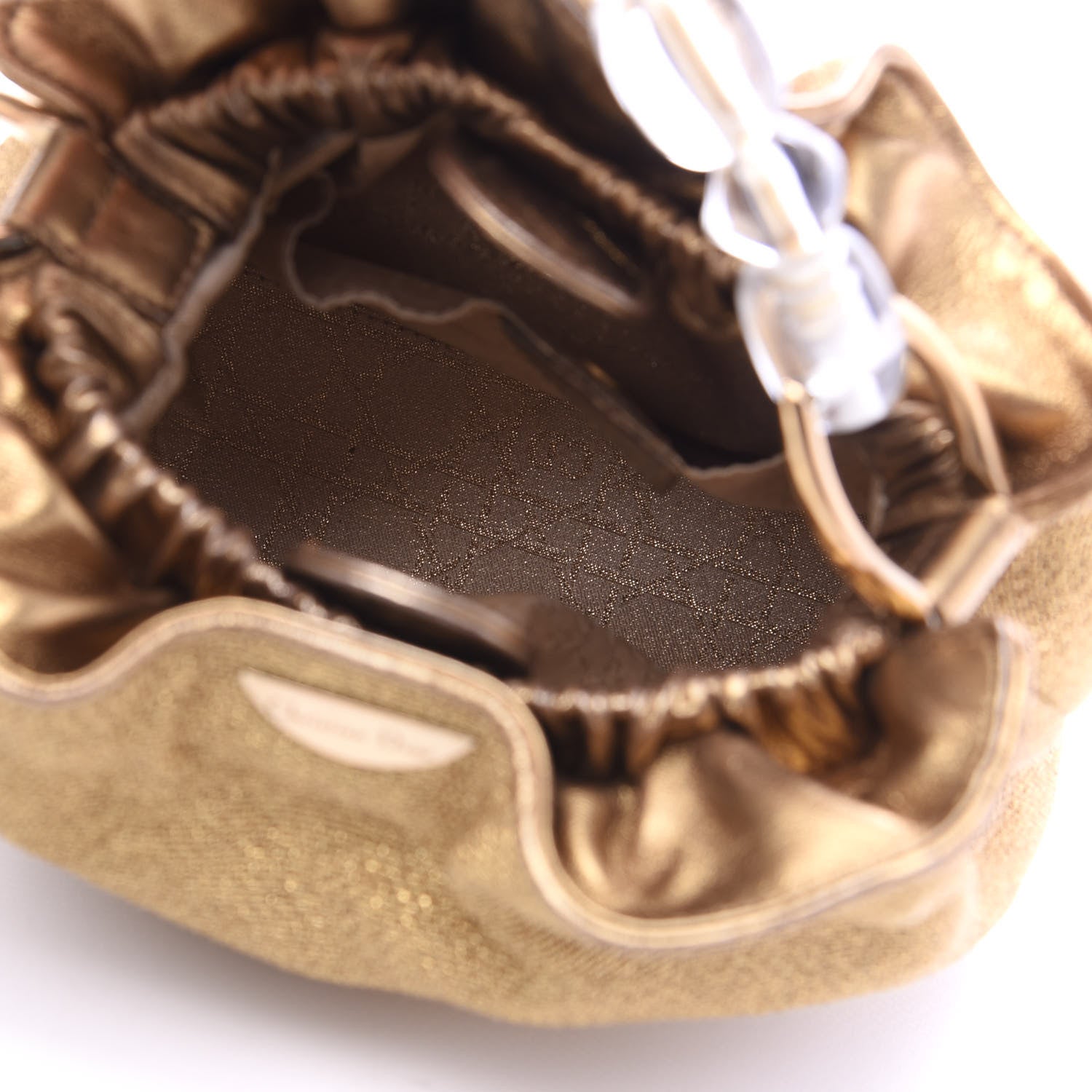 Christian Dior Metallic Canvas Maris Pearl Beaded Mini Tote Gold 5 of 11