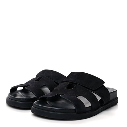 Hermes Suede Goatskin Womens Chypre Sandals 35 Black 3 of 10