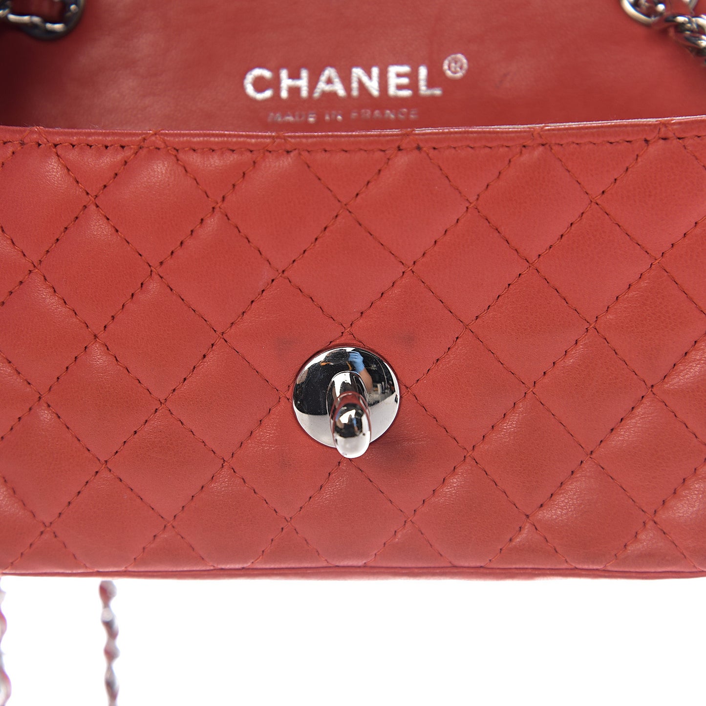 Lambskin Quilted Mini Rectangular Flap Red Orange