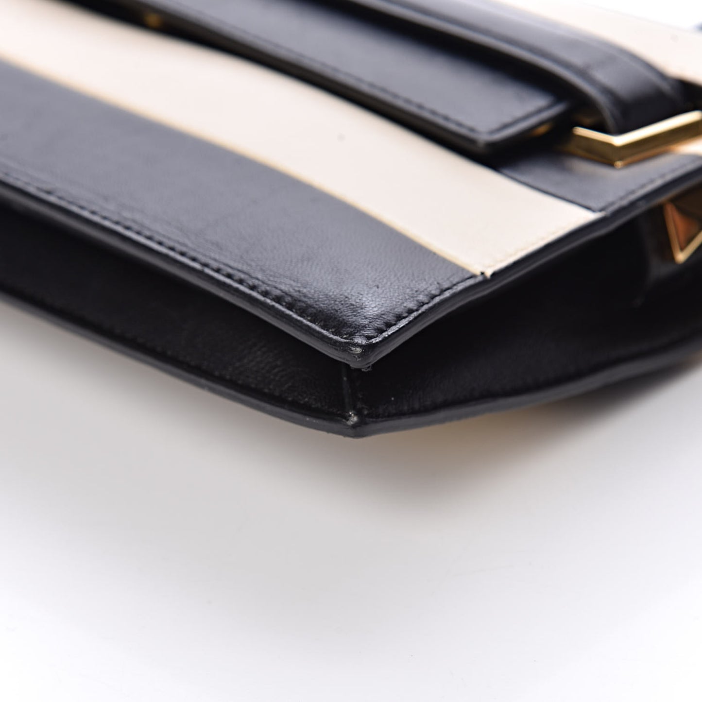 Nappa Striped My Rockstud Clutch Black Light Ivory