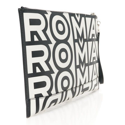 Fendi X MARC JACOBS Nappa Vitello King Logo Print Large Flat Pouch Black White 3 of 9