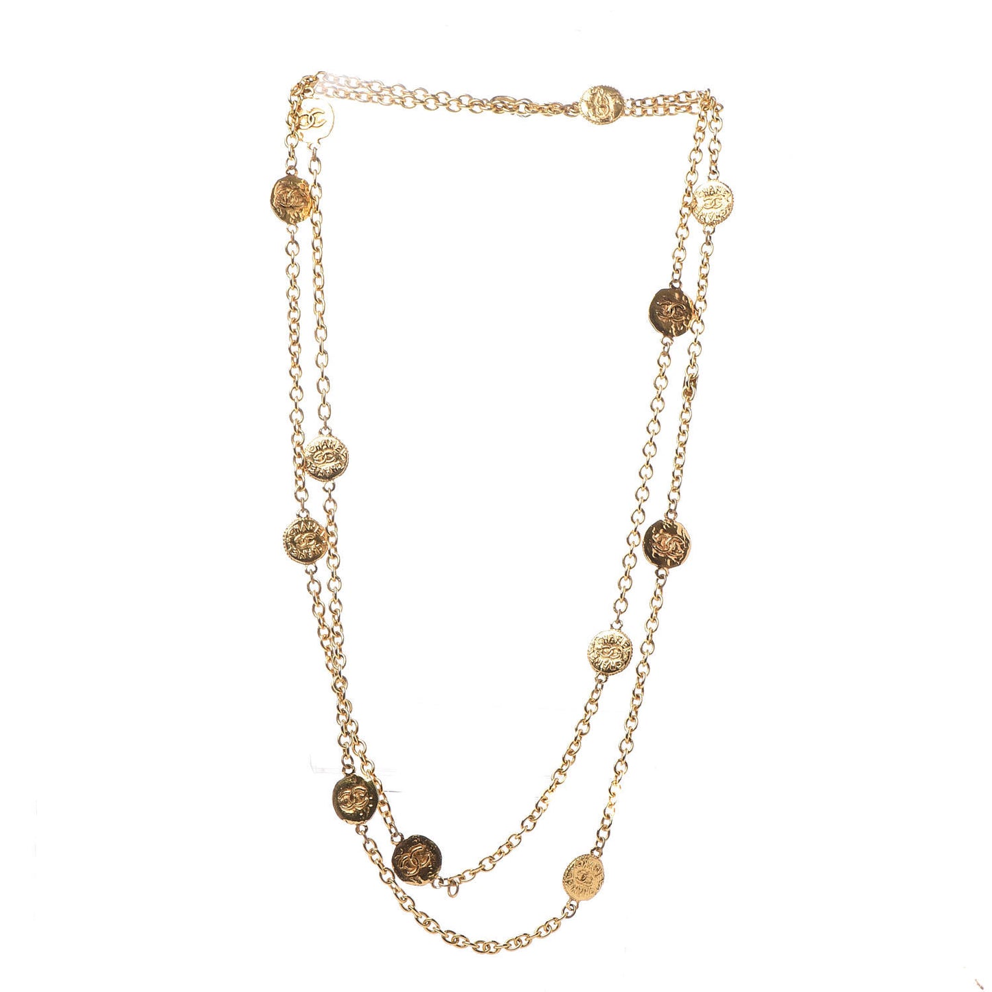 CC Medallion Long Chain Necklace Gold