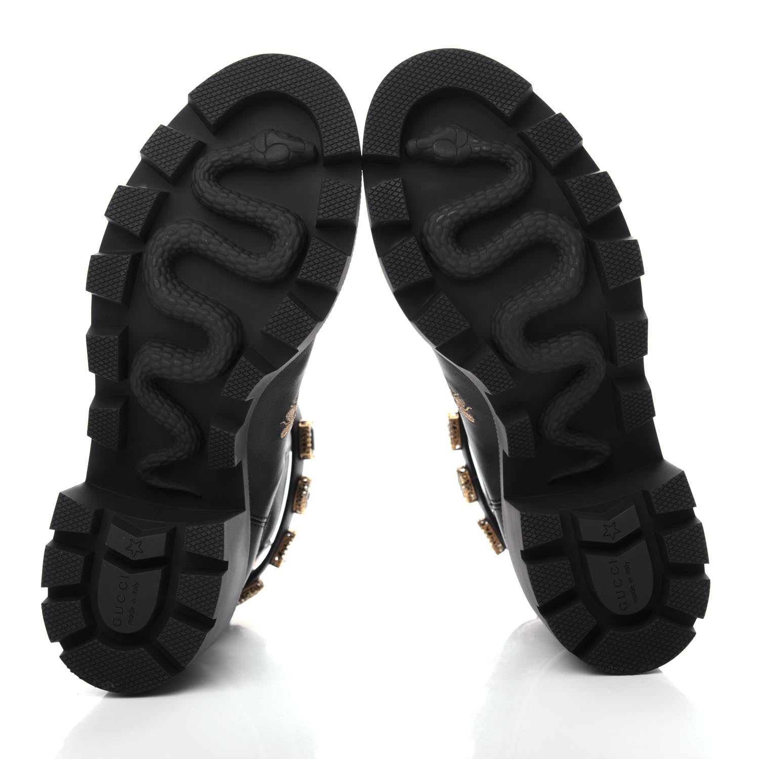 Gucci Calfskin Bee Star Embroidered Belt Ankle Boots 39.5