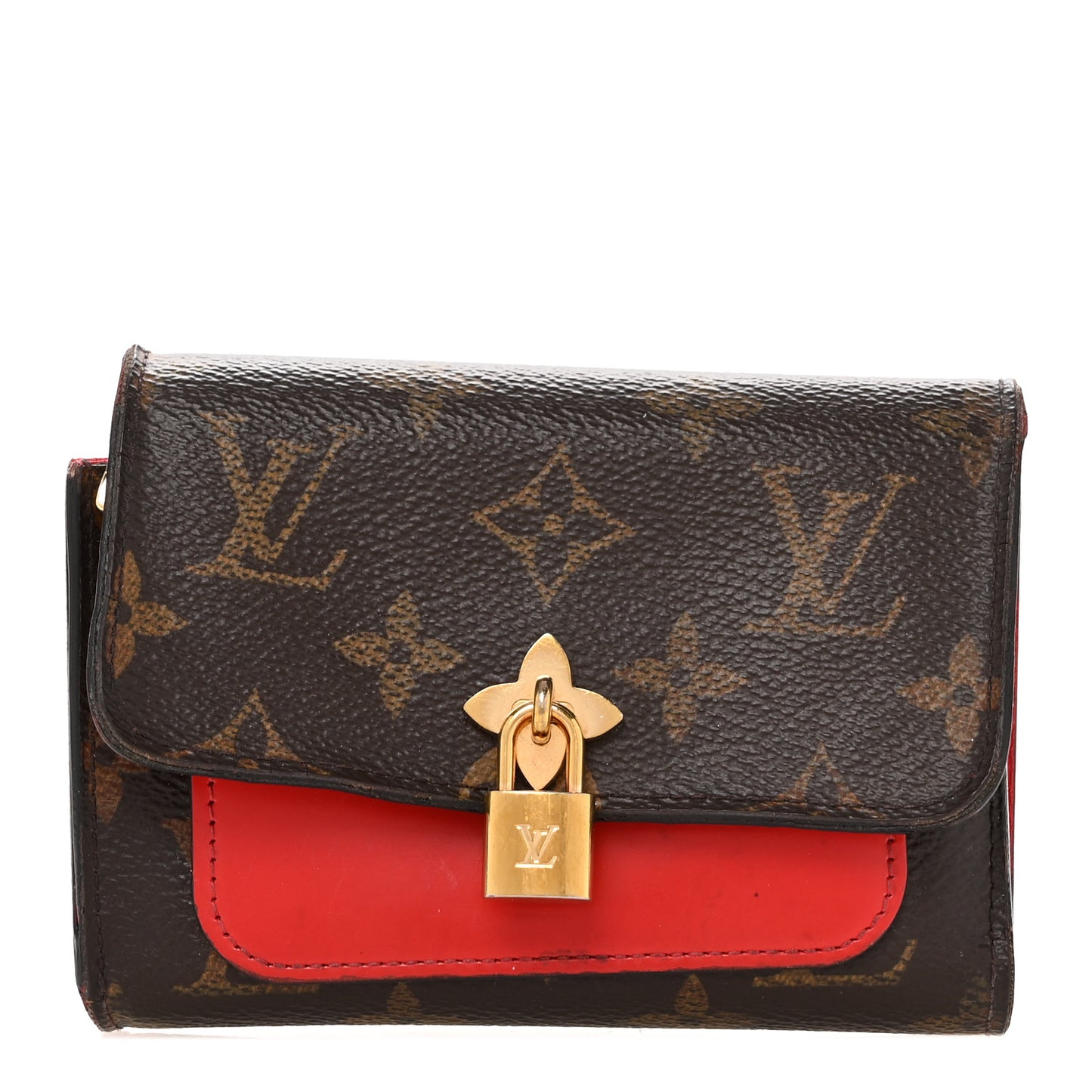 Monogram Flower Lock Compact Wallet Coquelicot