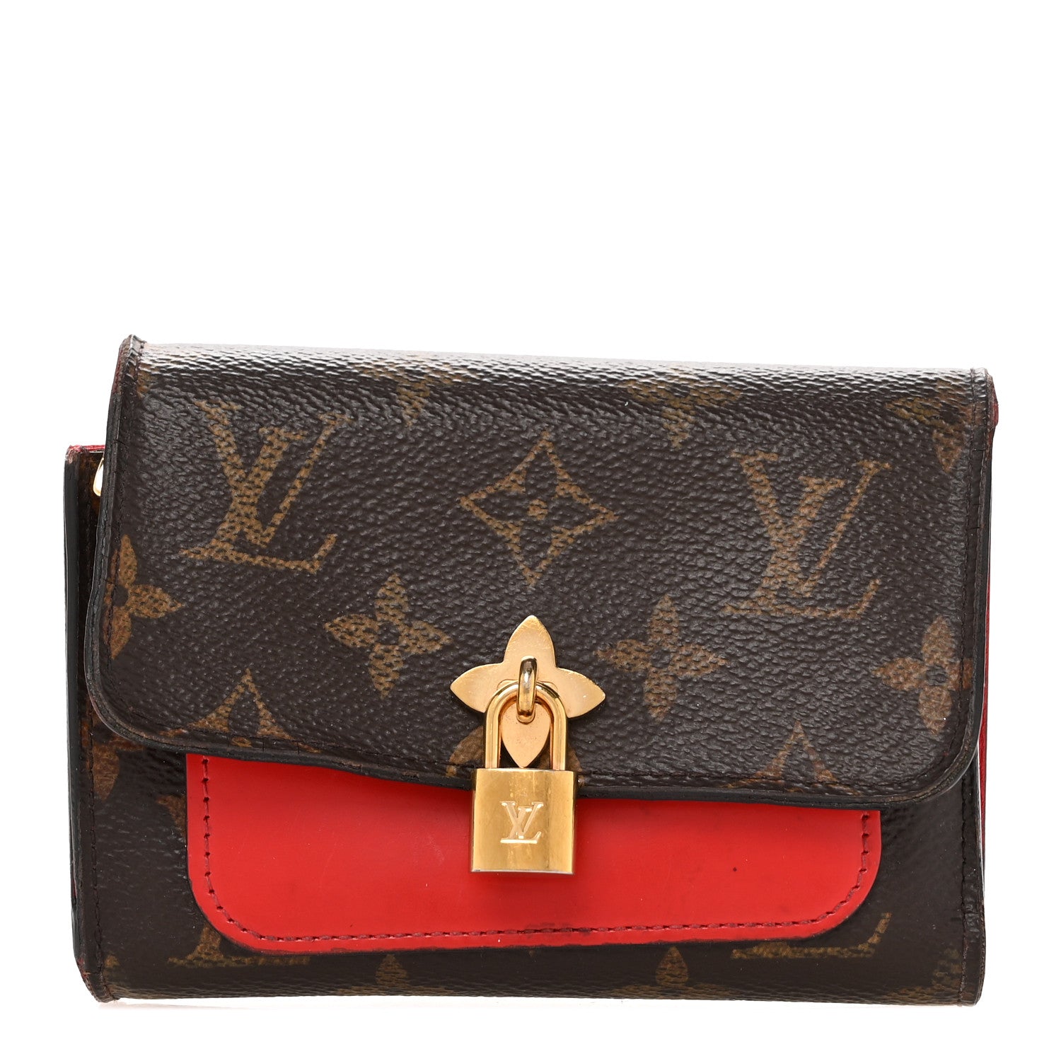 Louis Vuitton Monogram Flower Lock Compact Wallet Coquelicot 1 of 9