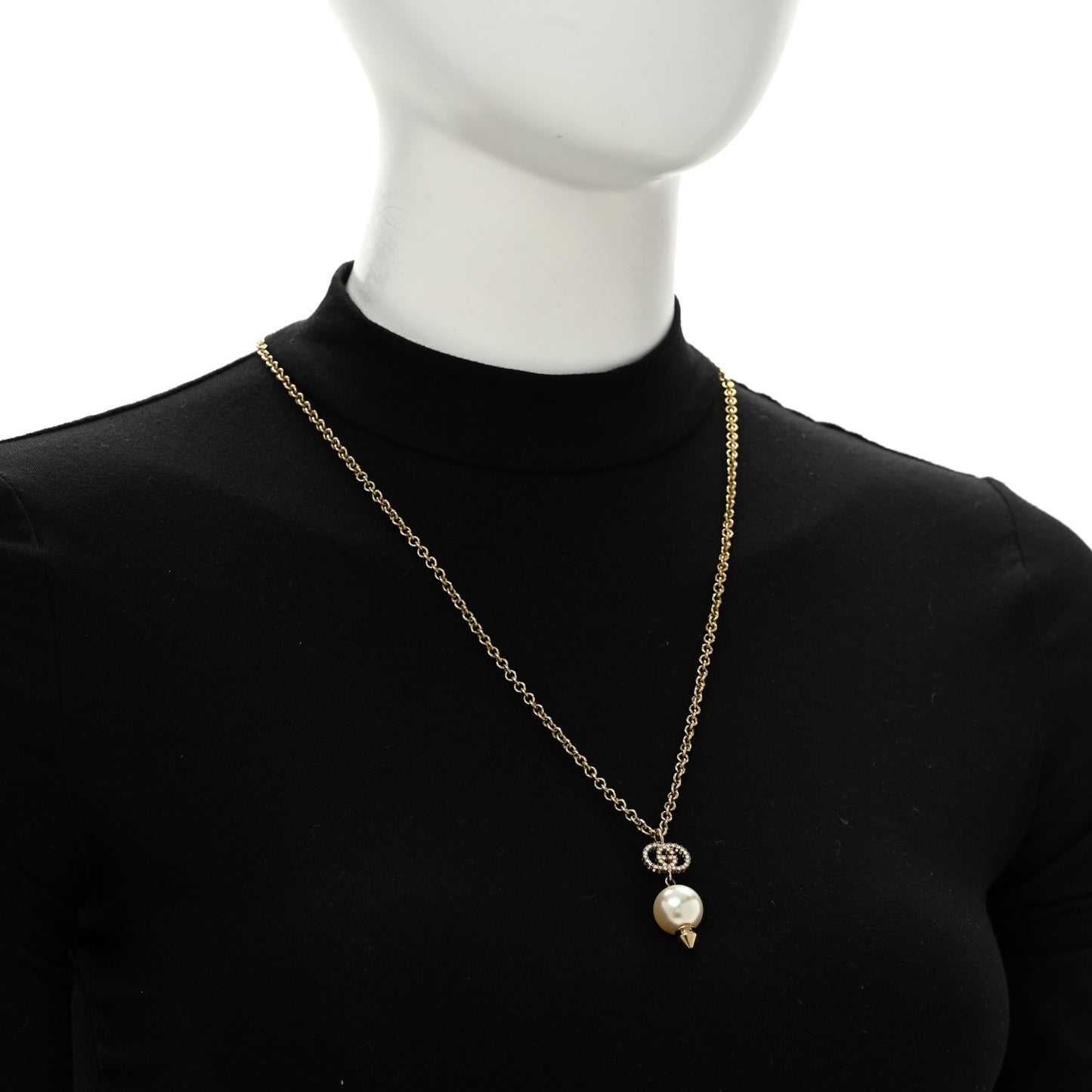 Pearl Crystal Interlocking G Necklace Gold