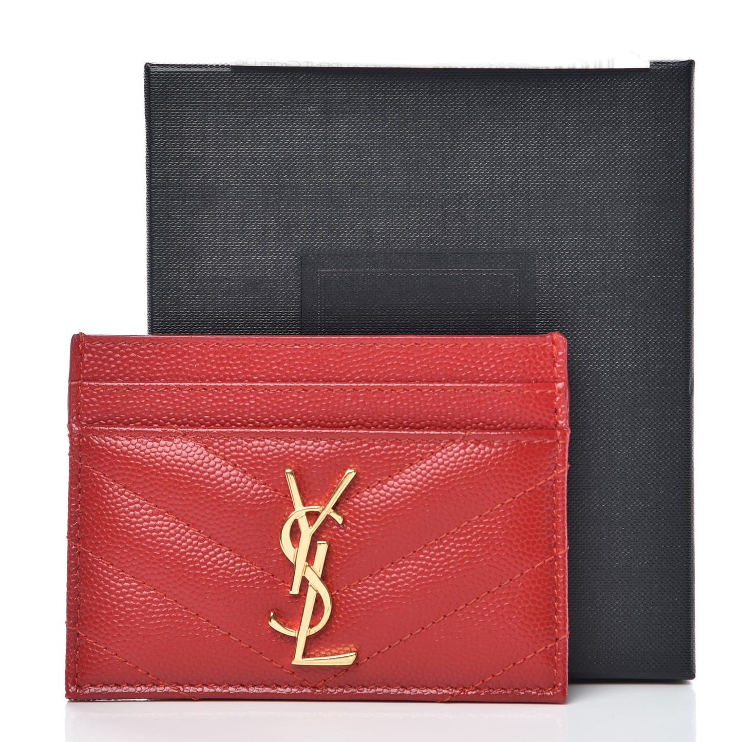 Grain De Poudre Matelasse Chevron Monogram Credit Card Case New Red