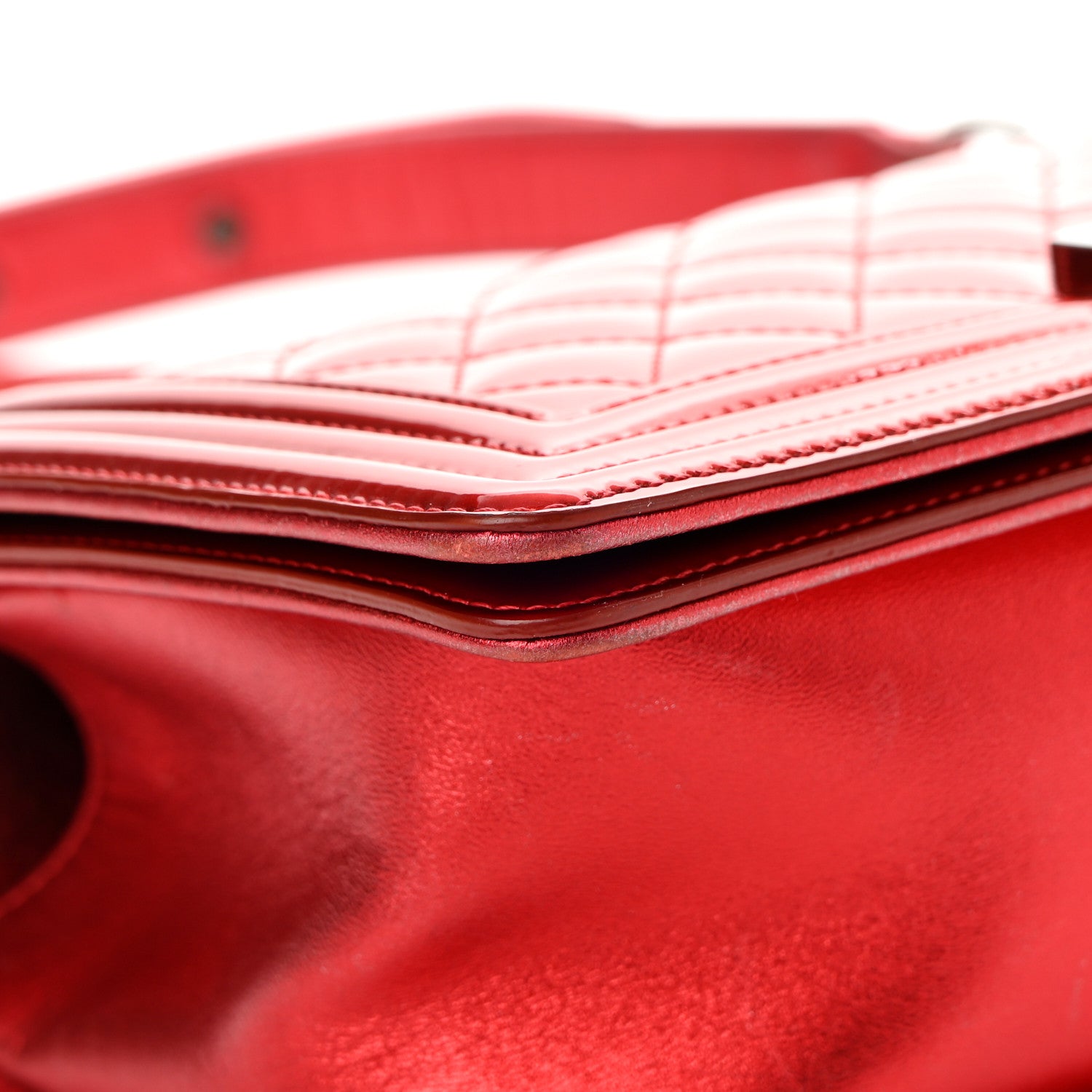 Chanel Metallic Patent Calfskin Quilted Medium Boy Flap Red 9 of 20
