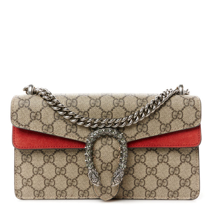 Gucci GG Supreme Monogram Suede Crystal Small Dionysus Shoulder Bag Beige Ebony Vulcanic Red 1 of 10