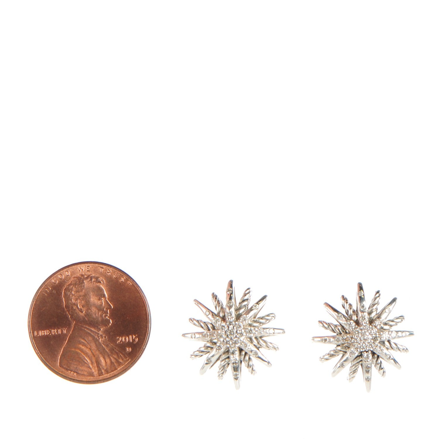David Yurman Sterling Silver Diamond 16mm Starburst Earrings 2 of 4