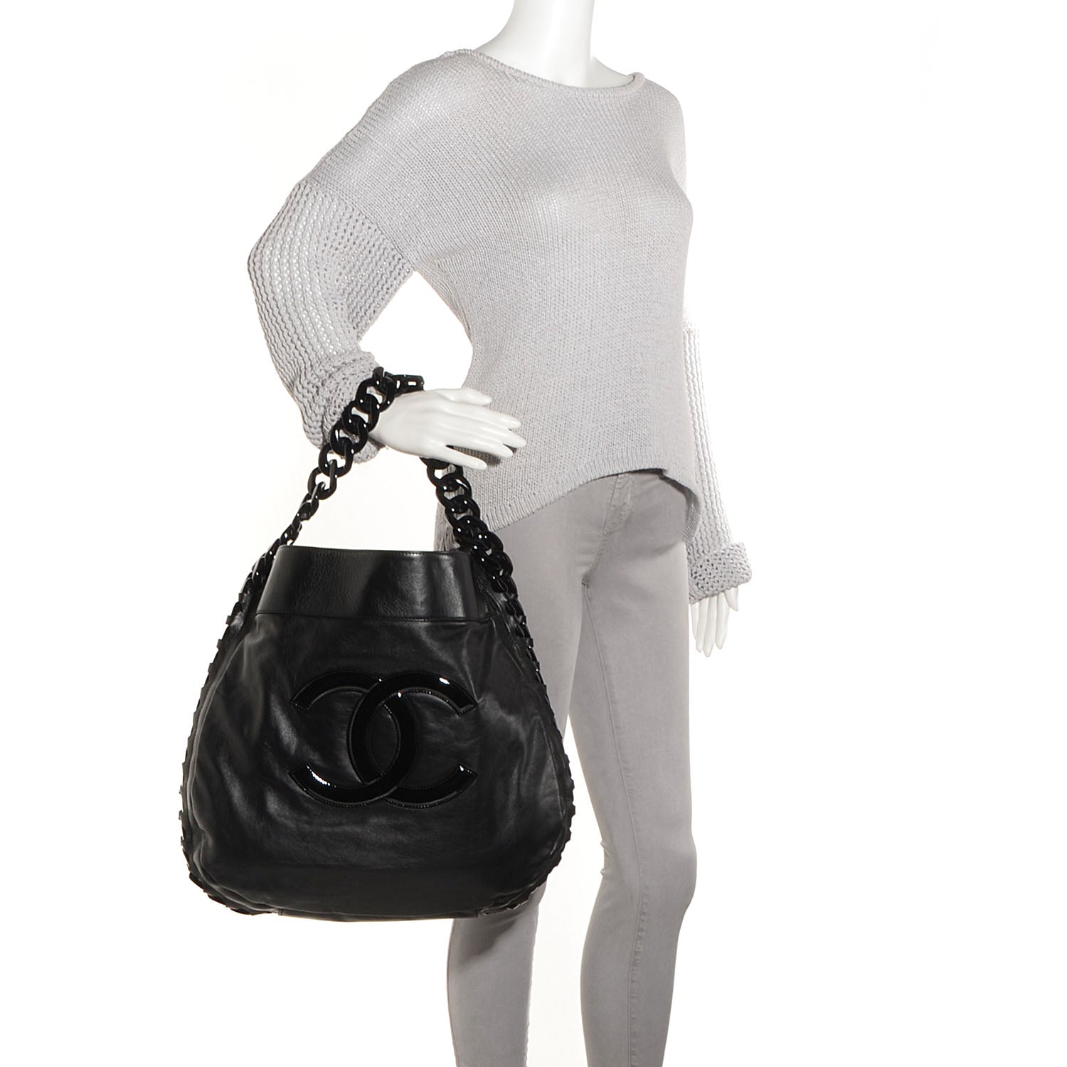 Chanel Calfskin Modern Chain Rhodoid Hobo Black 2 of 7