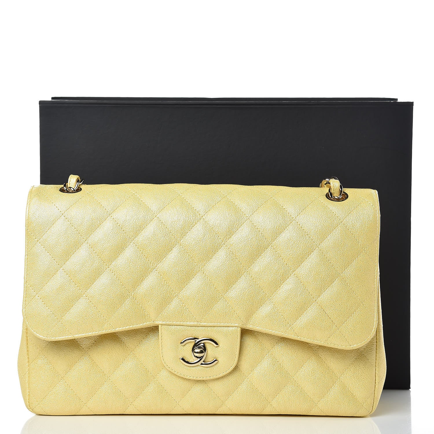 Chanel Iridescent Caviar Quilted Jumbo Double Flap Jaune Yellow 11 of 11