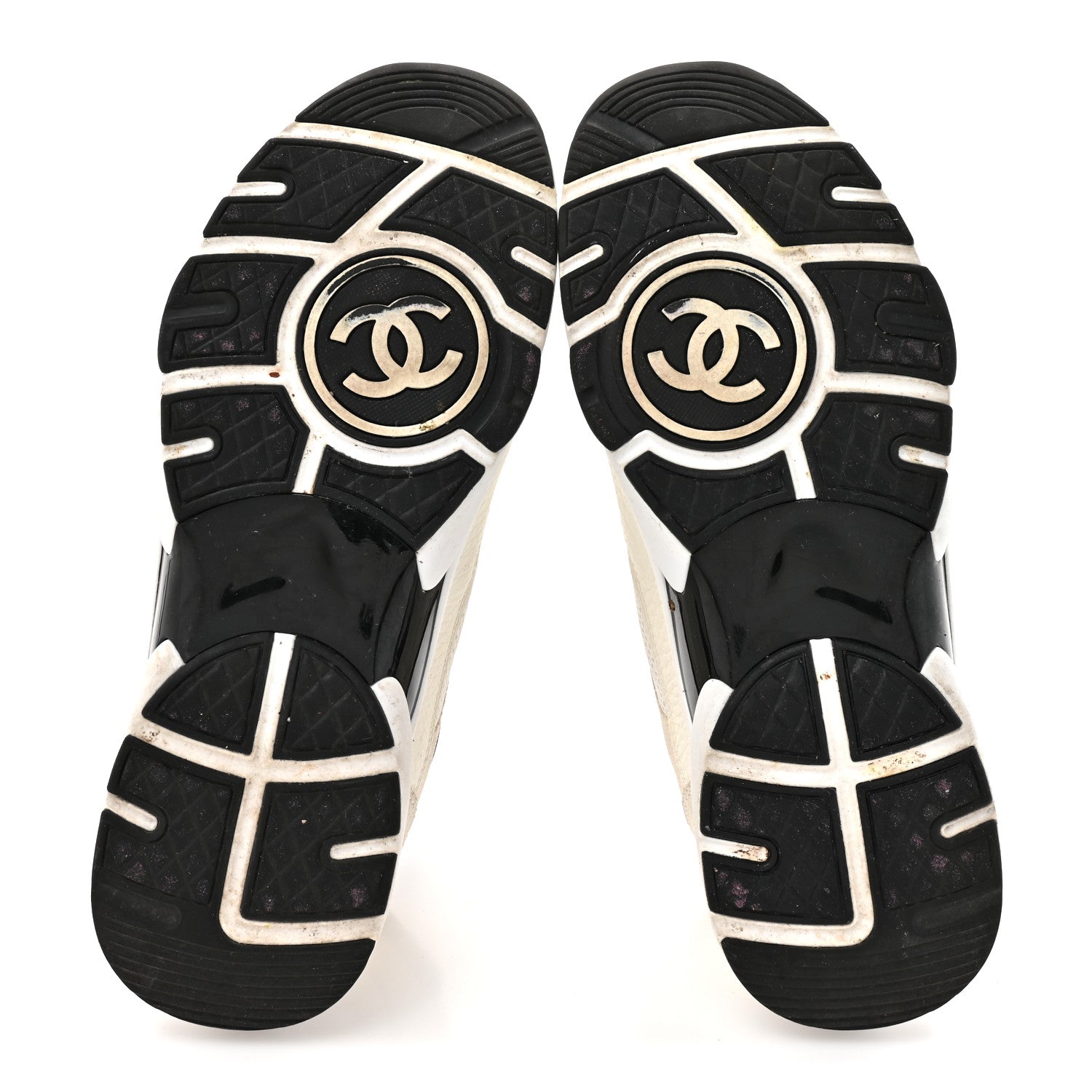 Chanel Mesh Suede Calfskin Grained Calfskin Womens CC Sneakers 41 White Black 6 of 9