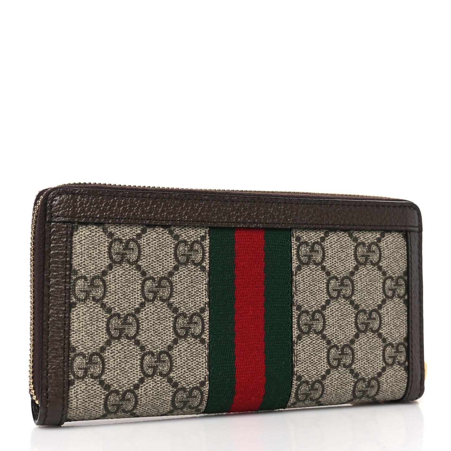 GG Supreme Monogram Web Ophidia Zip Around Wallet Brown