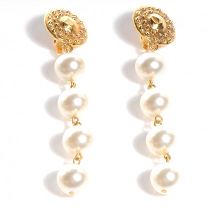 Chanel Pearl Dangle Clip On Earrings Gold 1 of 4
