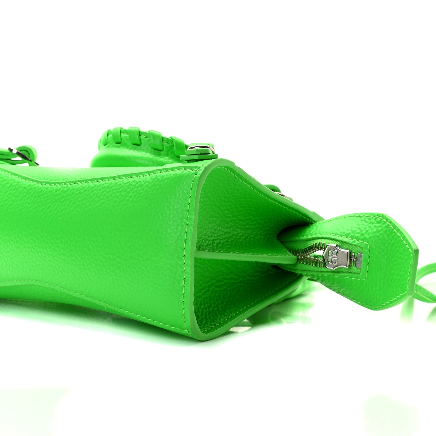 Grained Calfskin Neo Classic Silver Hardware Nano City Crossbody Fluo Green